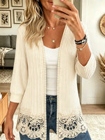 Women's Crochet Lace Trim Open-Front Cardigan
