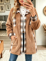 Women's Plaid Panel Sherpa Fleece Jacket