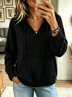 Women's V-Neck Knit Pullover Hoodie