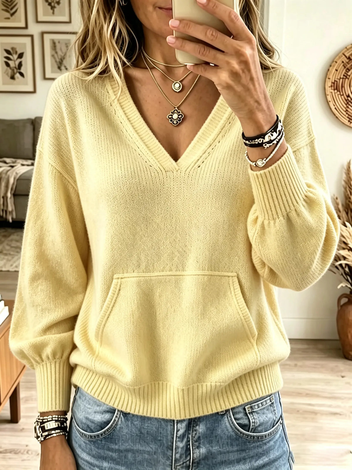 Women's V-Neck Pocket Knit Sweater