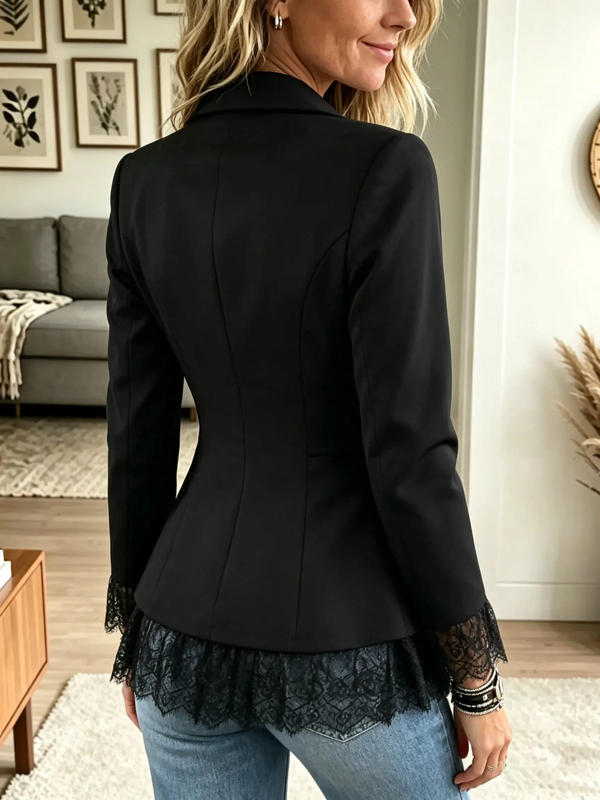 Women's Lace Trim Peplum Fitted Blazer