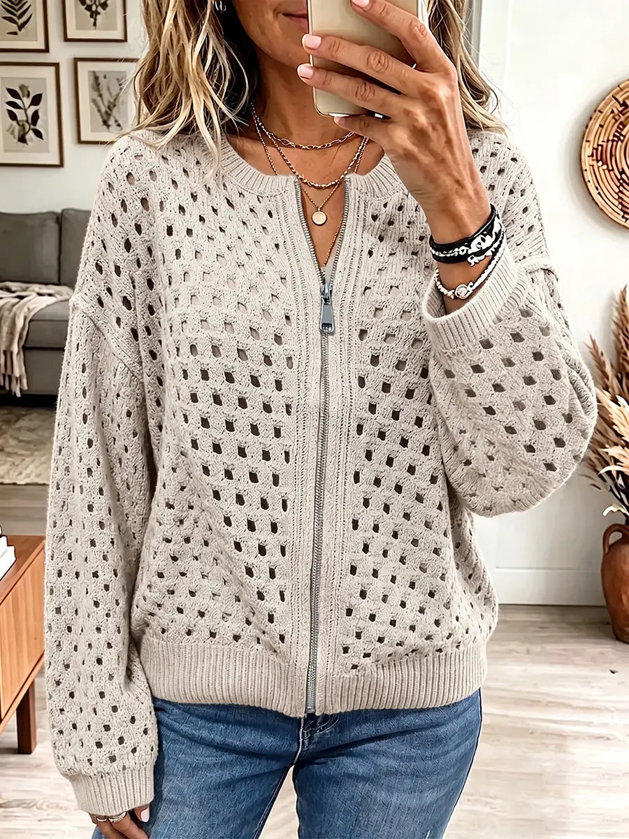 Vintage Elegant Knit Top Warm Openwork Sweater Jacket