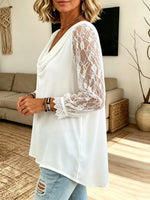 Women's Cowl Neck Lace Sleeve Blouse