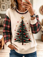 Cream Plaid Sleeve Christmas Tree Star Ornament Sweatshirt