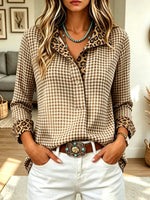 Retro Leopard Plaid Patchwork Art Casual Stylish Long Sleeve Cotton Linen Shirt