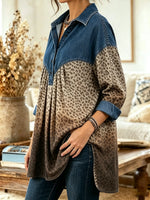 Women's Ombre Leopard Denim Yoke Top