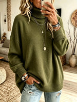 Women's Oversized Turtleneck Ribbed Knit Sweater