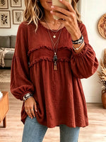 Women's Textured Crinkle Ruffle Babydoll Tunic Blouse