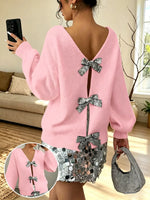 Retro Front Back Reversible Bow Art Casual Stylish Long Sleeve Knitted Sweater
