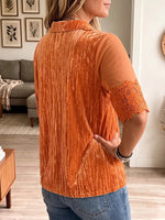 Vintage Elegant Velvet Patchwork Openwork Lace Shirt