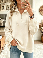 Women's Half-Zip Waffle Knit Pullover Sweatshirt