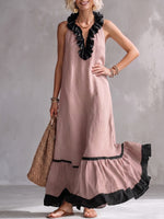 Elegant And Romantic Ruffled Color-blocked Maxi Dress