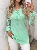 Retro Elegant Lace Floral Hollow Patchwork Long Sleeve Casual Stylish Shirt
