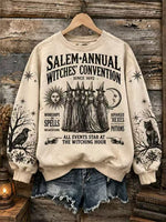 Women's Salem Witches Convention Graphic Sweatshirt, Halloween Vintage Print Long Sleeve Pullover