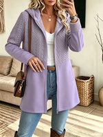 Women's Cable Knit Panel Zip-Up Hooded Coat