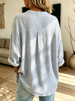 Classic Stripe Pattern Art Print Casual Long Sleeve Cotton Linen Shirt
