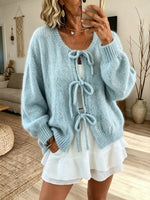 Women Solid Texture Tie Knit Cardigan
