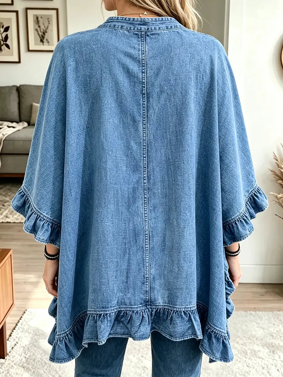 Women's Denim Ruffle Cardigan Cape
