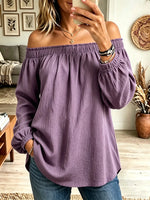 Women's Off-the-Shoulder Crinkle Cotton Babydoll Blouse