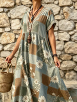 Women's Patchwork Daisy Print Maxi Dress