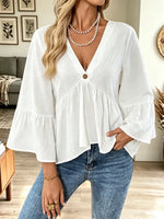 Retro Loose Ruffle Art Casual Stylish 3/4 Sleeve Cotton Shirt