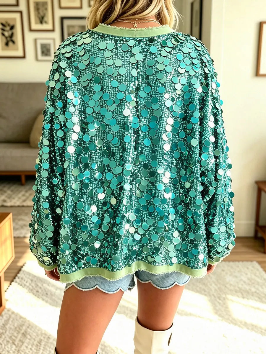 Women's Fashionable Casual Sequin Tie-Up Coat