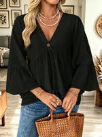 Retro Loose Ruffle Art Casual Stylish 3/4 Sleeve Cotton Shirt