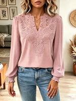 Retro Floral Lace Art Casual Stylish V Collar Long Sleeve Shirt