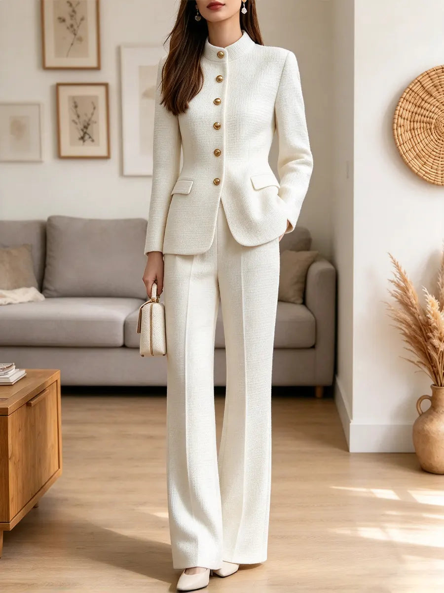 Vintage Chic Art Casual Stylish Long Sleeve Blazer Coat And Pants Two-piece Suit