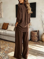Vintage Elegant Linen Breathable Shirt And Wide-leg Pants Two-piece Set
