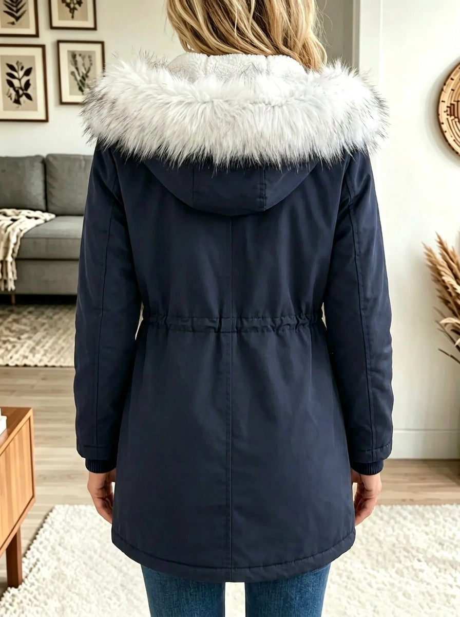Women's Faux Fur Hooded Drawstring Parka Jacket