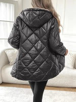 Fleece Lined Hooded Quilted Puffer Jacket Women Zip Up Winter Coat