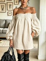 Women's Off-the-Shoulder Smocked Balloon Sleeve Mini Dress