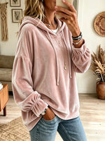 Women's Velvet Drawstring Hooded Pullover
