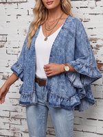 Vintage Elegant Denim Patchwork Ruffled Jacket
