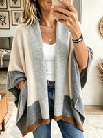 Women’s Color-block Cape-style Knitted Cardigan Shawl