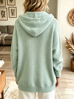 Women's Full-Zip Ribbed Knit Hooded Cardigan
