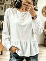 Women's Ruffled Peplum Long Sleeve Top