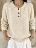 Retro Elegant Button Round Neck Art Casual Stylish Long Sleeve Knitted Sweater