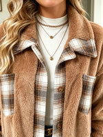 Women's Plaid Panel Sherpa Fleece Jacket