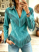 Women's Western Fringe Suede Pointed Hem Top