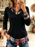 Women's Plaid Contrast V-Neck Layered Tunic Top