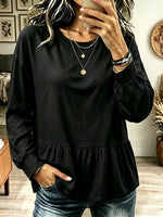 Women's Ruffled Peplum Long Sleeve Top