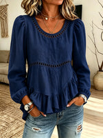 Women's Cutout Eyelet Peplum Blouse