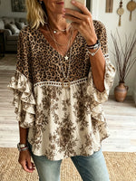 Women’s Leopard Floral Patchwork Ruffle Top