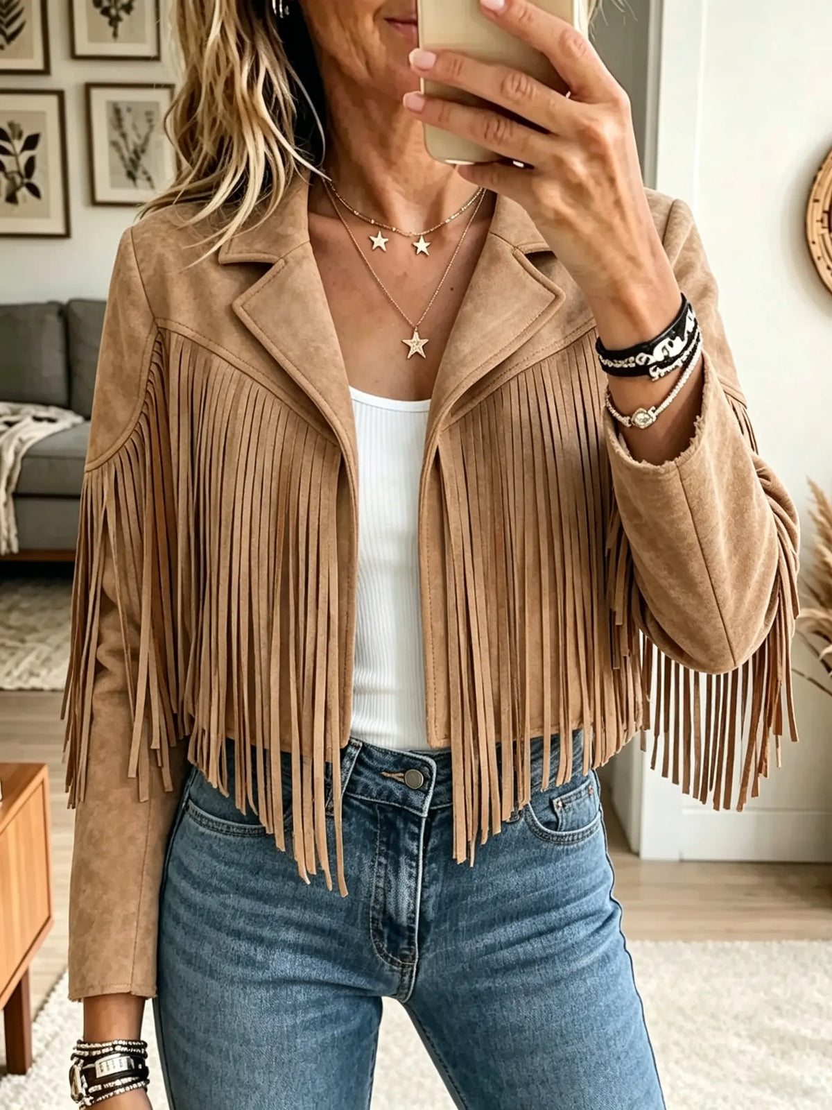 Women's Western Suede Fringe Cropped Jacket