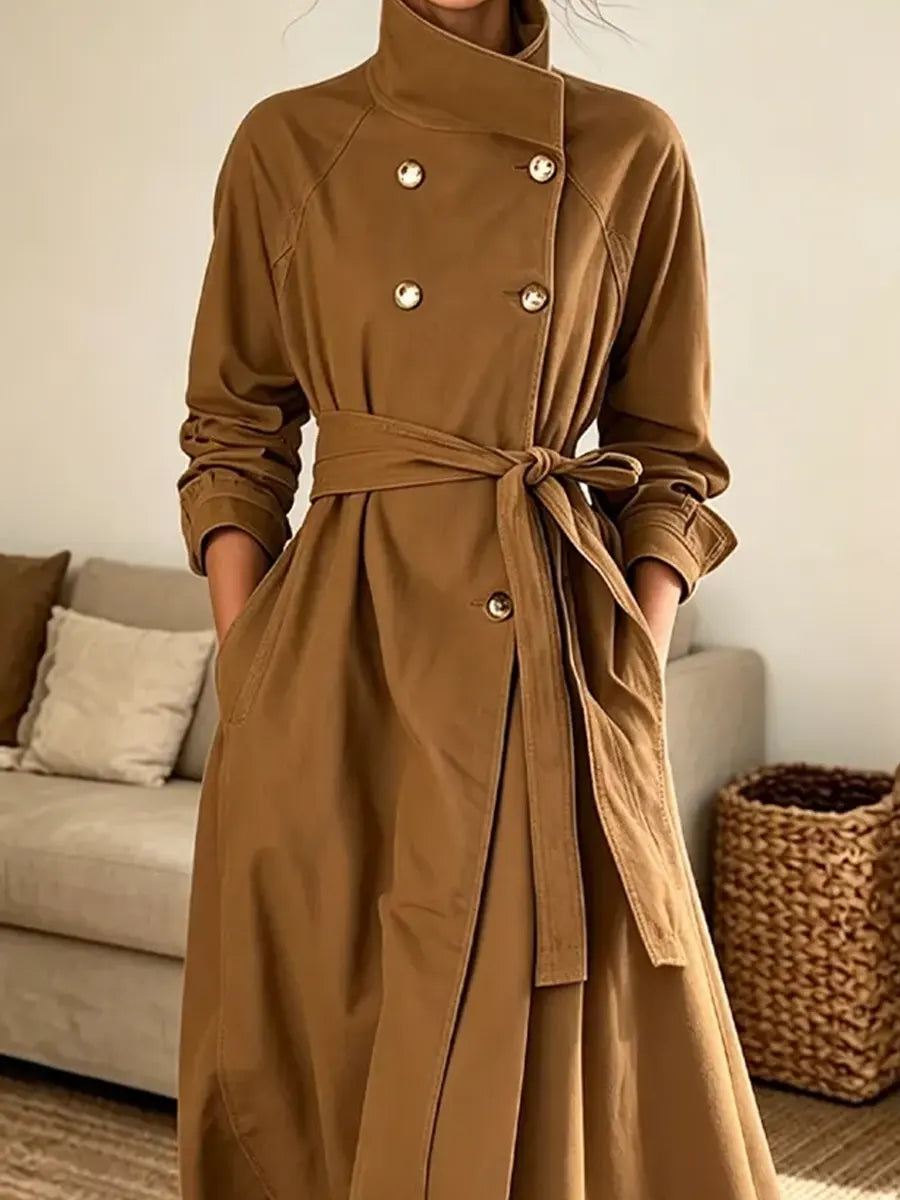 Retro Chic Stand Collar Art Button Cozy Casual Stylish Long Sleeve Coat