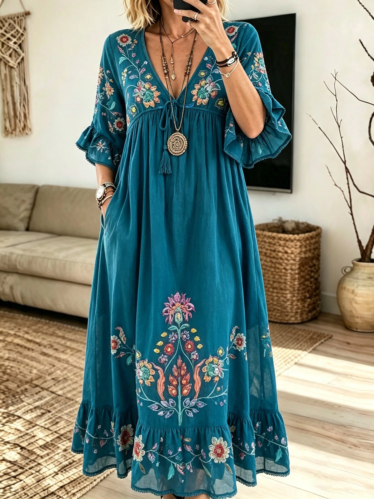 Women's Ruffle Sleeve Maxi Dress