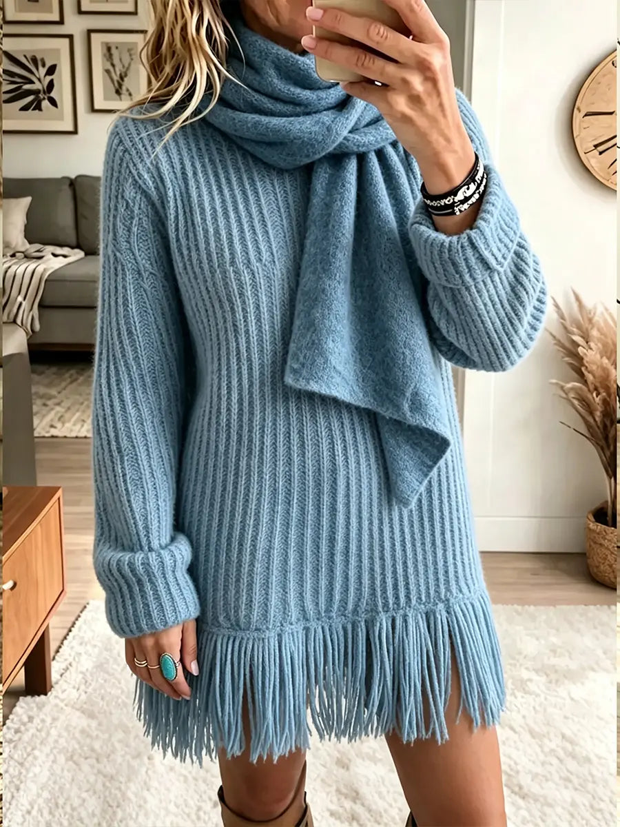 Women’s Vintage Fringe Raw-edge Knitted Dress
