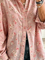 Retro Floral Pattern Art Print Casual Stylish Long Sleeve Cotton Linen Shirt